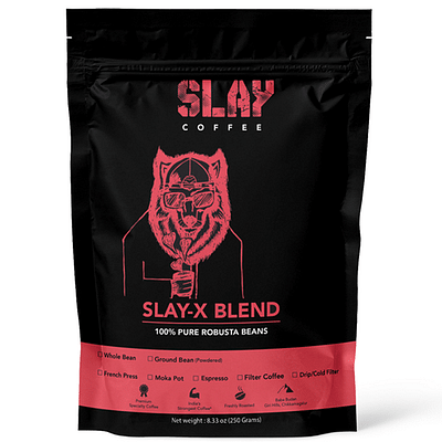 SLAY X Blend - Pure 100% Premium Robusta Blend | Freshly Roasted | India’s Strongest Coffee | Single Origin| Medium to Dark Roast | No Chicory | 250gms | Pack Of 1 | Moka Pot image